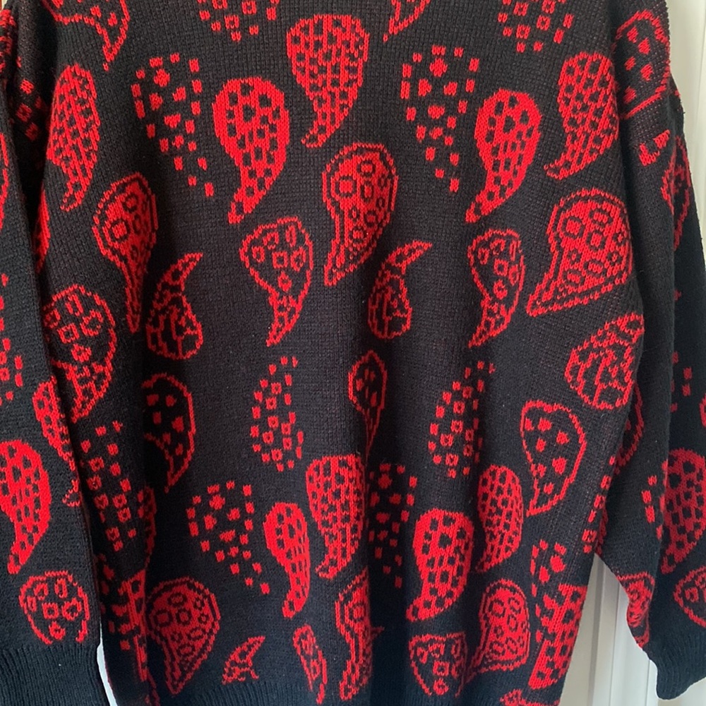 Stitch By Stitch - Black & Red Knit Oversized Funky Pattern Sweater/Pullover - Picture 3 of 6